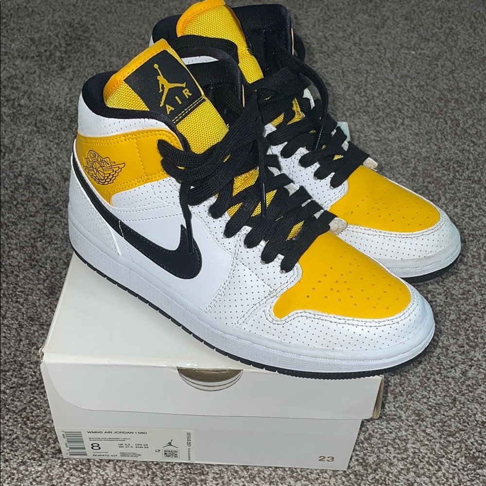 Nike Air Jordan Yellow Black and White Sneakers